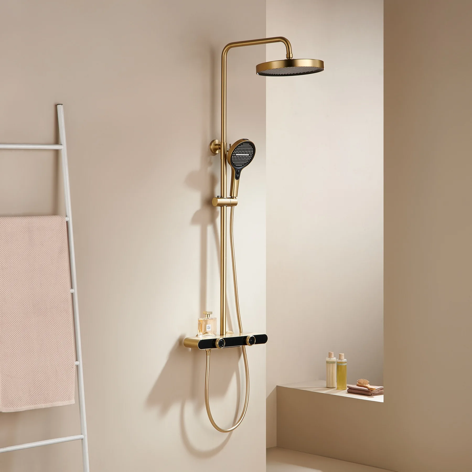 Brushed Gold Bathroom Shower Faucet Set Grey Bathroom Rainfall Shower Mixer Tap Black Brass Bath and Shower Faucet Set
