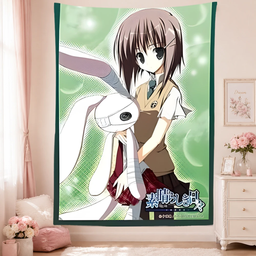 Wonderful Everyday Anime Tapestry Wall Hanging Cute School Girl Bunny Rabbit Visual Novel Art Bedroom Dorm Home Decor Fans Gifts