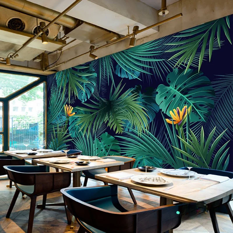 Customize wallpaper any size Nordic fresh Southeast Asian tropical rainforest plant wallpaper banana leaf restaurant wallpaper