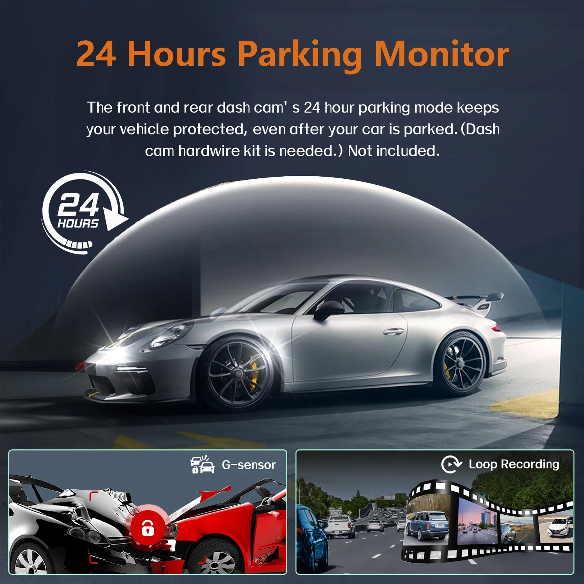 Car Dash Cam 4 Channel with GPS Night Vision WiFi for Car DVR 360° Front Left Right Rear Loop Recording 24H Parking Monitor