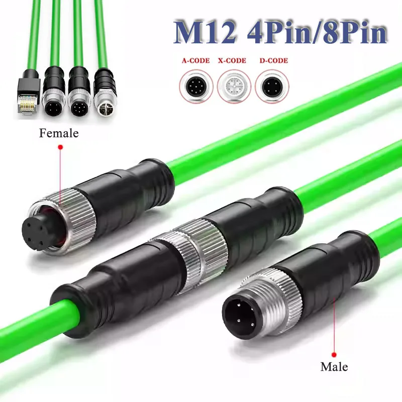 M12 A/D/X-code to RJ45 Double Shielded Network Cable High Flexible 4pin 8 Pin Aviation Drag Chain Line Industry Camera Connector