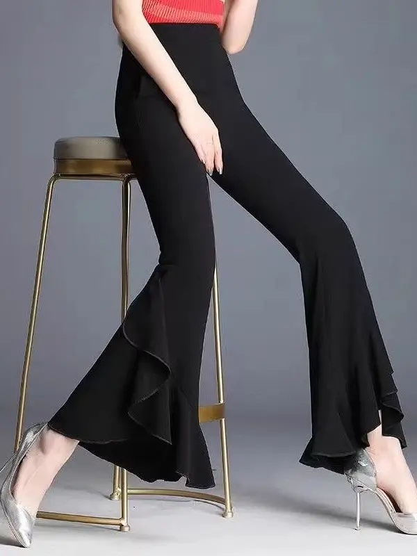 High Waist Draped Dance Pants Women's Micro Flared Square Dance Trousers Slimming Bootcut Casual Pants Commute Style Pure Color