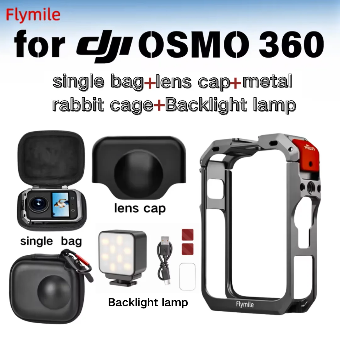 

Flymile For DJI Osmo 360 Metal Cage Aluminum Alloy Protective Frame Action Camera Mounting Shell With Cold Shoe & 1/4" Threads E