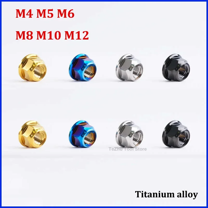 

1pc M4 M5 M6 M8 M10 M12 Metal Locking Flange Nuts TC4 Titanium Nut for Bicycle Motorcycle