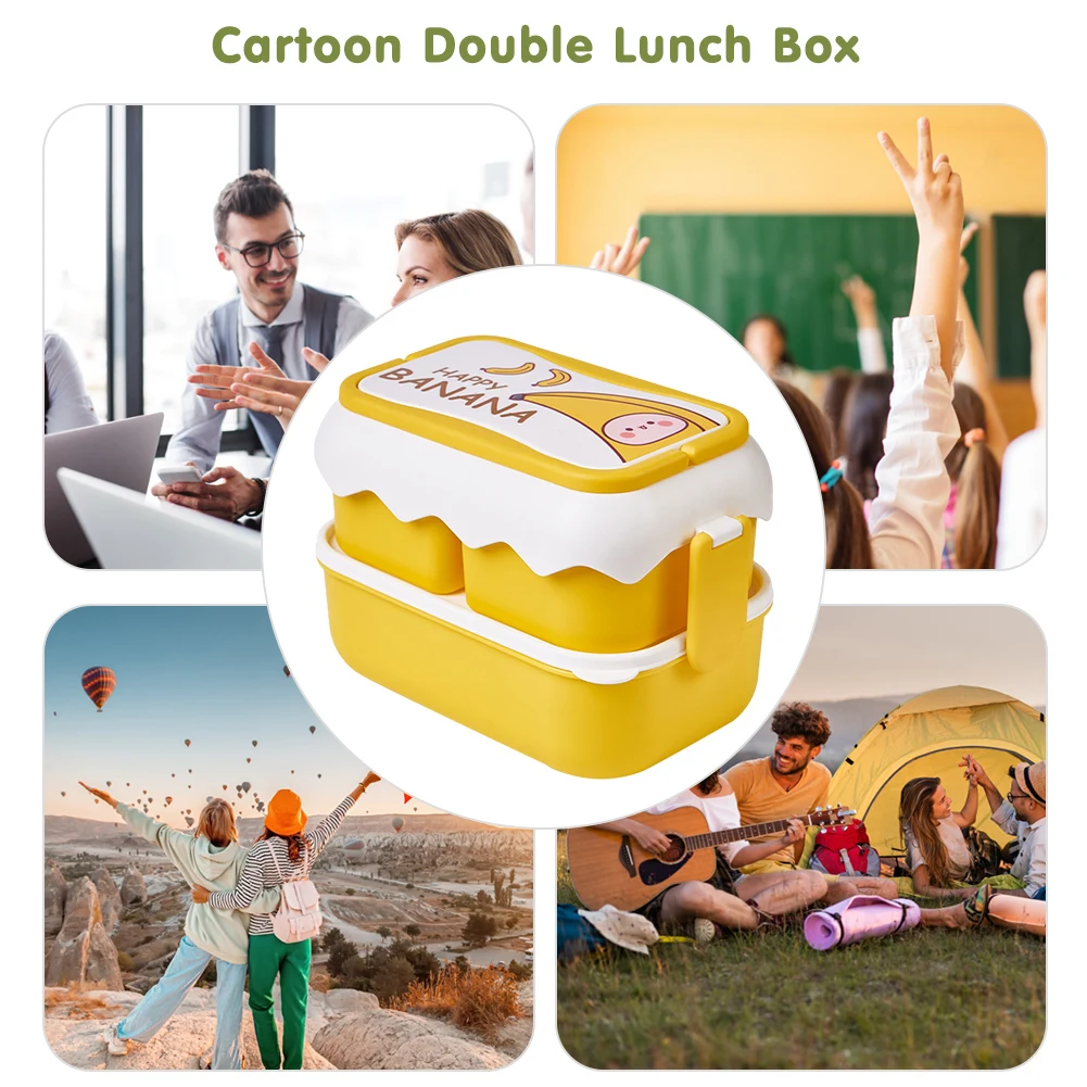 Cartoon Fruit Food Box Leakproof Meals Storage Boxes Microwavable with Cutlery&Concealed Handle for Kids Children Picnic