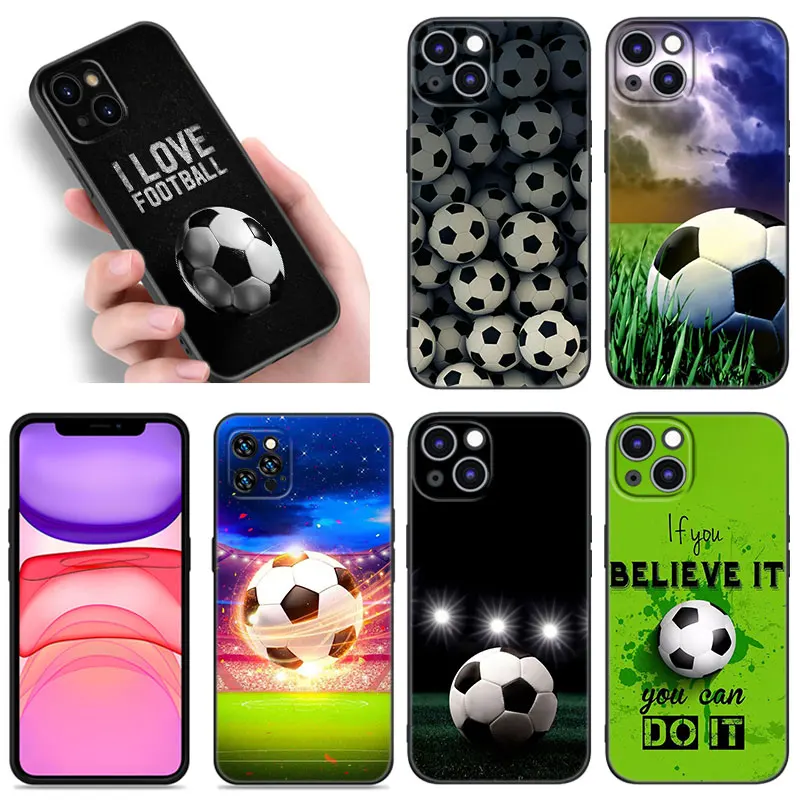 Fire Football Soccer Black Silicone Phone Case For Apple iPhone 12 13 Mini 11 14 15 16 Pro Max 7 8 Plus