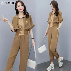 Casual Tracksuit Women 2 Piece Set Streetwear Batwing Sleeve Zipper Crop Tops And Ankle Length Pants Suits Summer Ensemble Femme