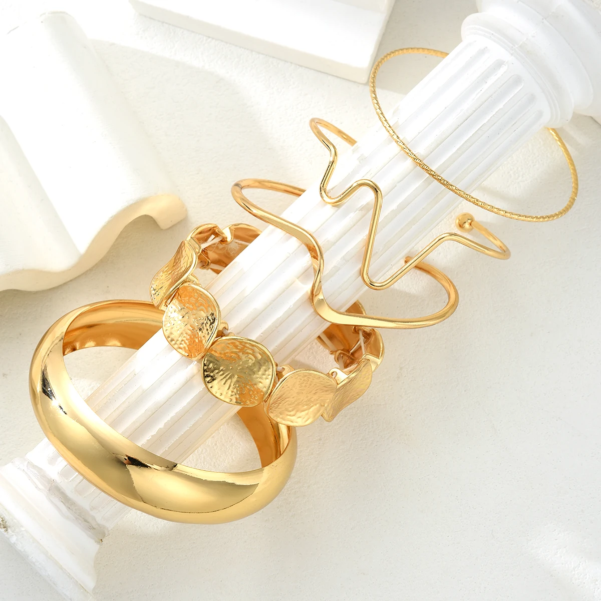 5 قطع غير النظامية هندسية موجة عقدة الإسورة مجموعة للنساء خمر بوهو الذهب اللون جولة سوار العصرية ارتداء اليومي عطلة مجوهرات #5