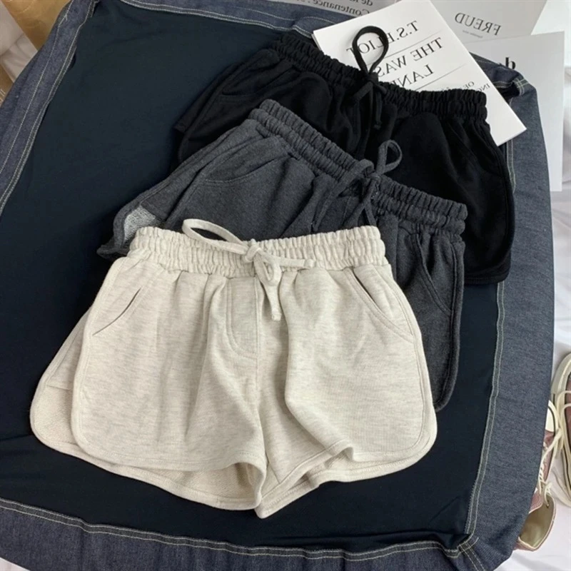 

Summer Loose Shorts Women Fashion Casual Fitness Shorts Ladies Grey Black Solid High Waist Shorts Elastic Waist 2024