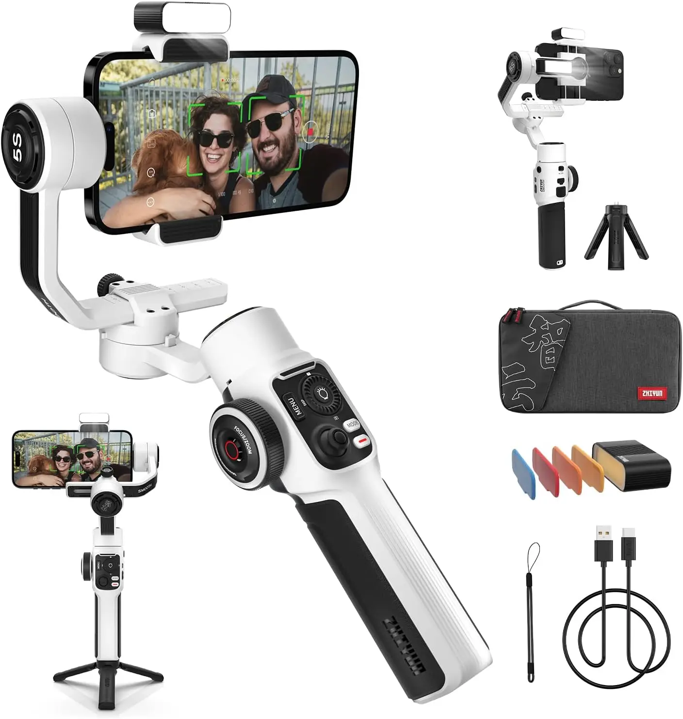 ZHIYUN Smooth 5S Combo Stabilizer for Smartphone Gimbal with AI Tracker Built-in Fill Light Tripod for Video Recording