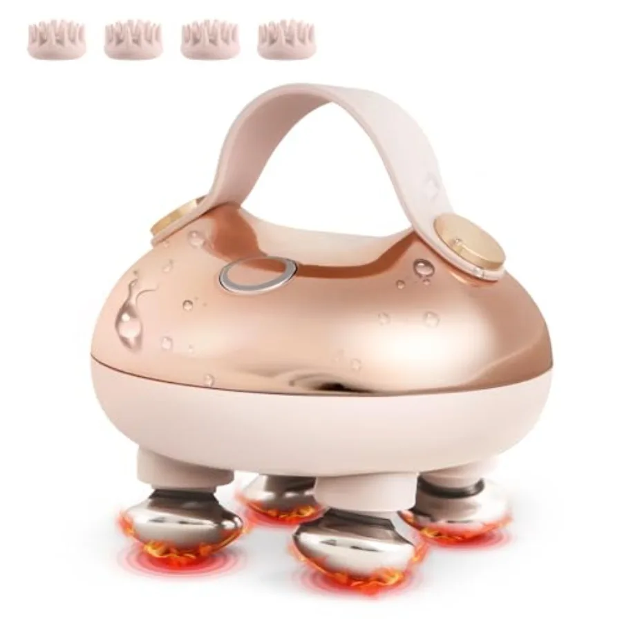 

Cordless heated scalp massager for stress relief and hair care, featuring kneading massage, ergonomic design, black color, and