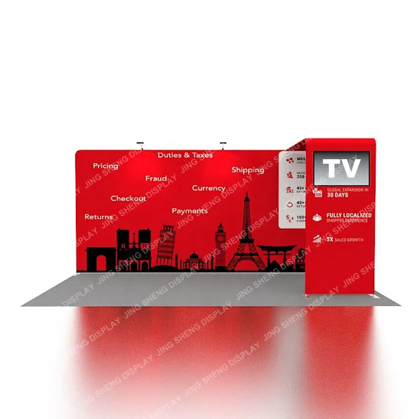 20FT Custom Fabric Trade Show Display Booth Expo System Back Wall TV Stand