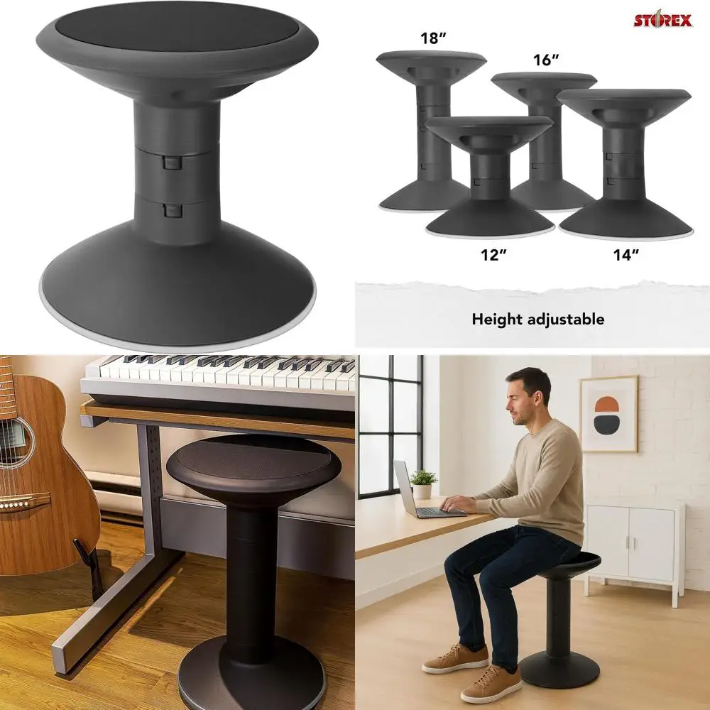 Flexible Active Seating: Adjustable Height Stool for Learning, 12-18 Inches, Black