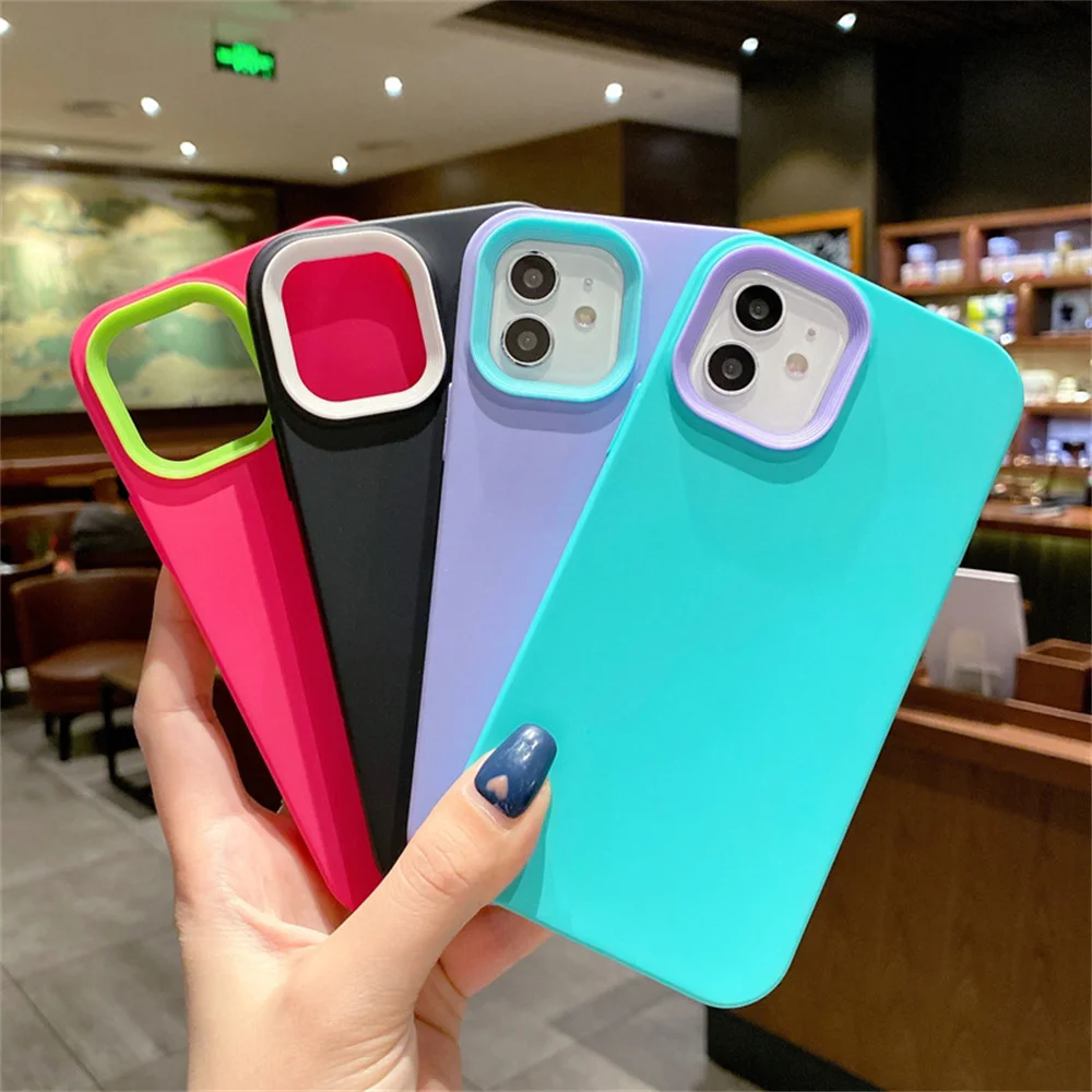 Luxury Color Contrast Case For iPhone 15 14 13 12 11 Pro Max X Xr Xs Max 8 7 Plus SE Soft Silicone Shockproof Cover