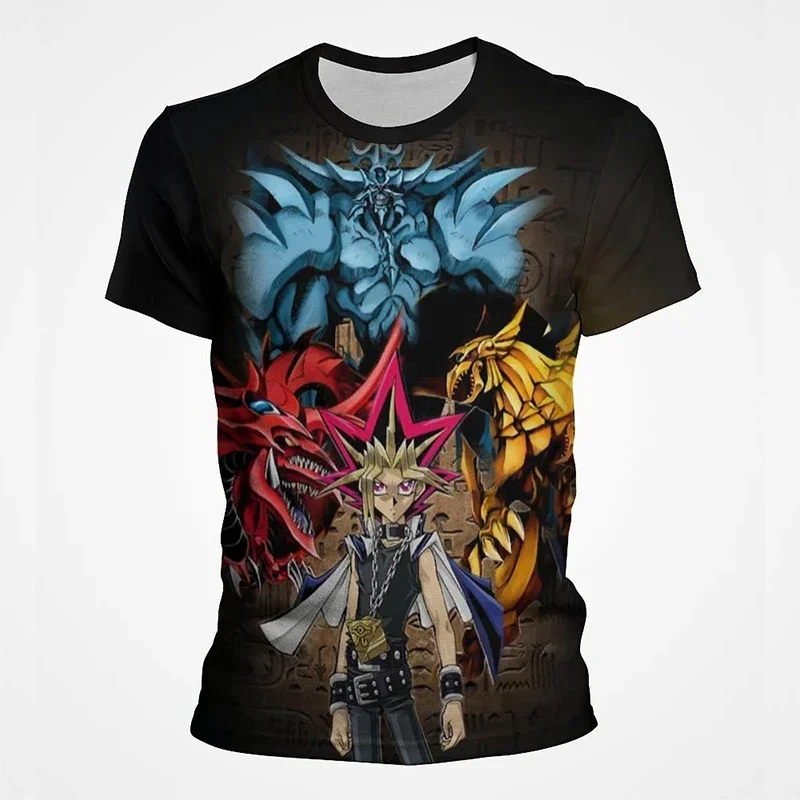 Japanese Casual Retro Harajuku Anime Yu Gi Oh 3D Printed Card T-shirt Large Size Loose Street Casual Short-sleeved Fashion Shirt