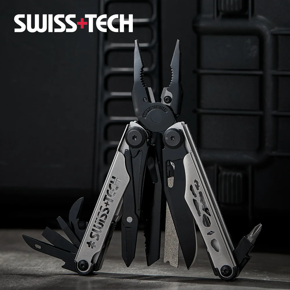 SWISS TECH 37 IN 1 Multitool Folding Pliers With Scissors Replaceable Parts Handtools EDC Pocket Knives Outdoor Camping Supplies