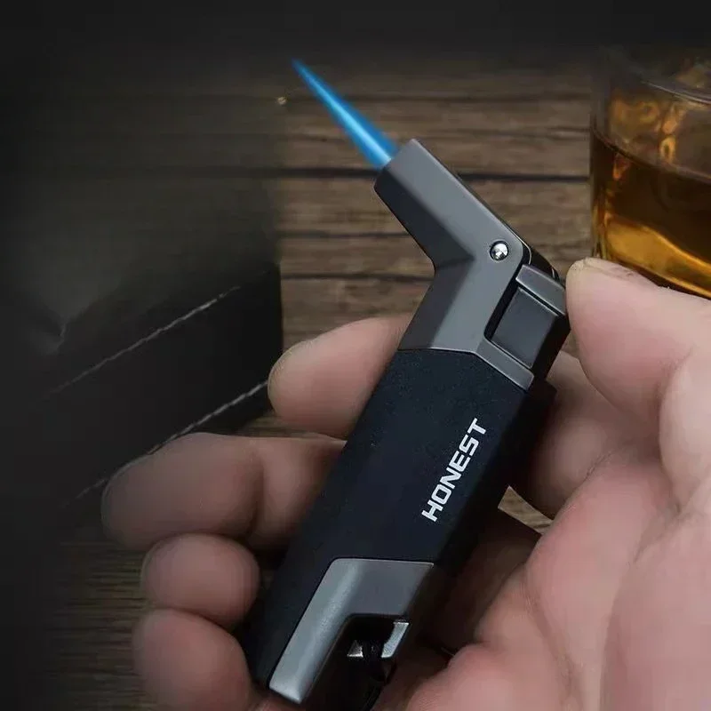 

HONEST Elbow Metal Straight-in Cigar Lighter, Windproof and Inflatable, Compact and Portable Lanyard, Outdoor Camping Ignition