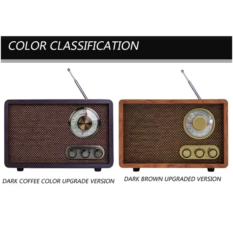 

Маленькое электрическое настольное радио в стиле ретро FM/AM Bluetooth-радио, два двухдиапазонных антикварных деревянных старомодных полупроводниковых бытовых порта
