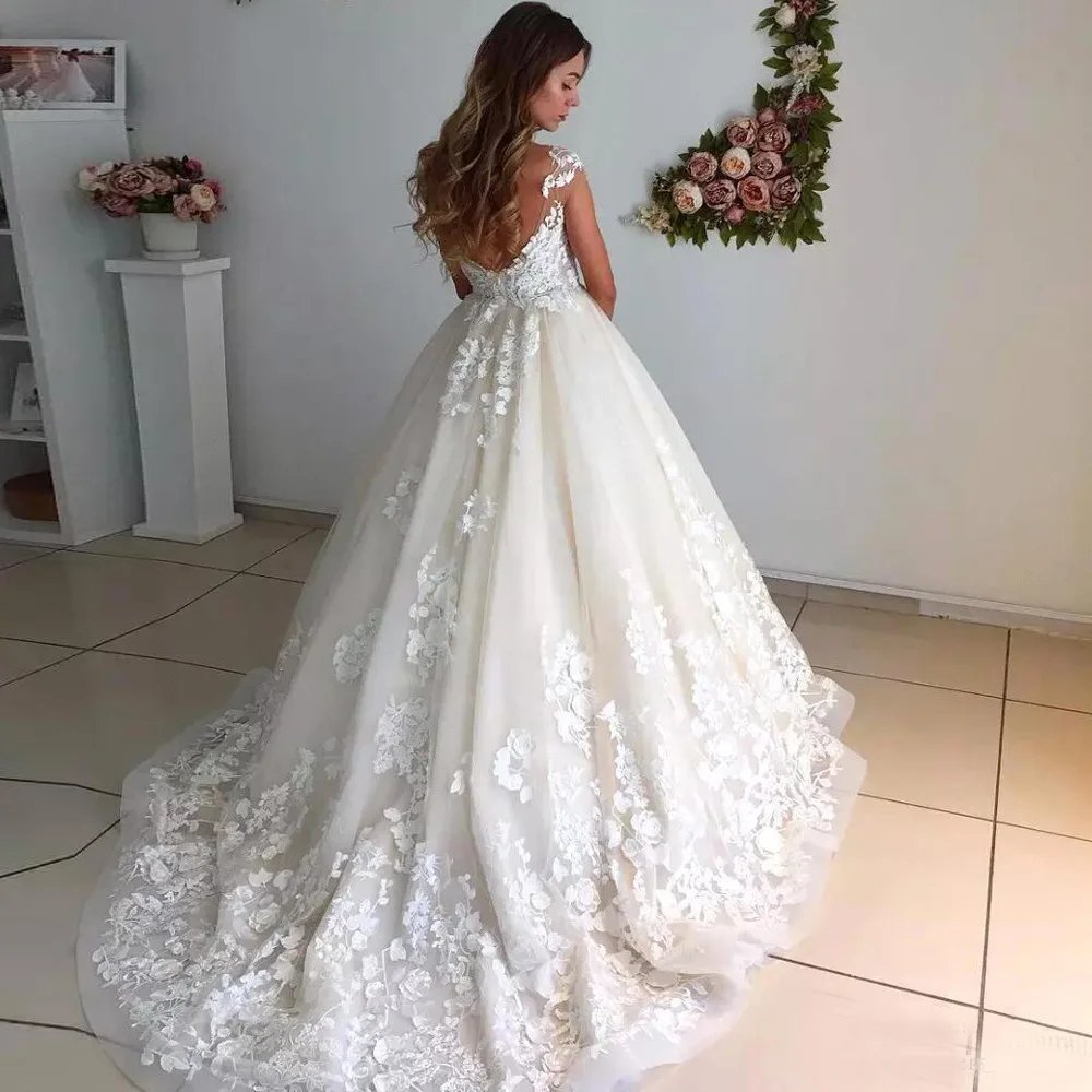 Customized New Ball Gown Women Wedding Dresses Appliques Tulle Court Train Bridal Gowns Formal Vestido De Noiva robe de mariée