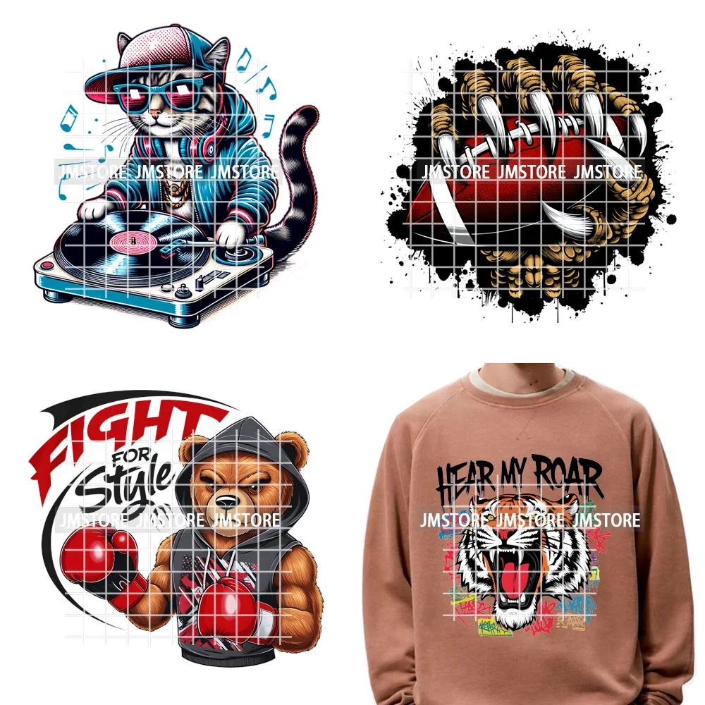 

12in Graffiti Streetwear Beasts Cartoon Animals Hip Hop Quotes Iron on DTF Heat Transfers Stickers Ready to Press for Hoodies