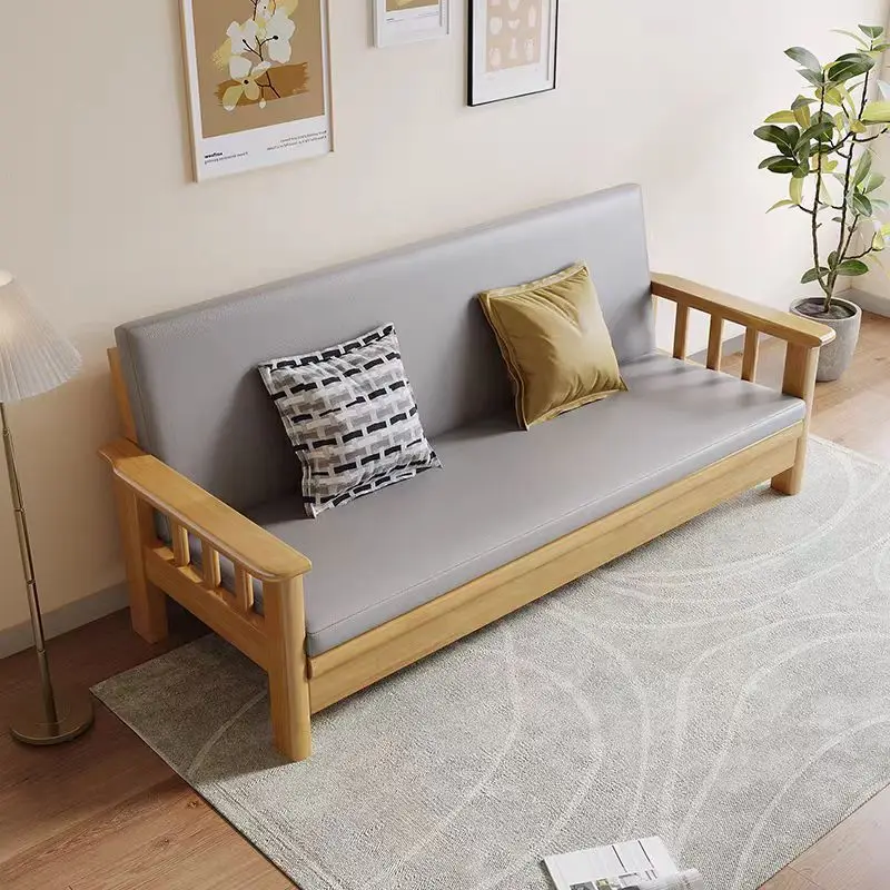 All solid wood sofa bed foldable small apartment living room push-pull telescopic integrated dual-purpose sofa bed