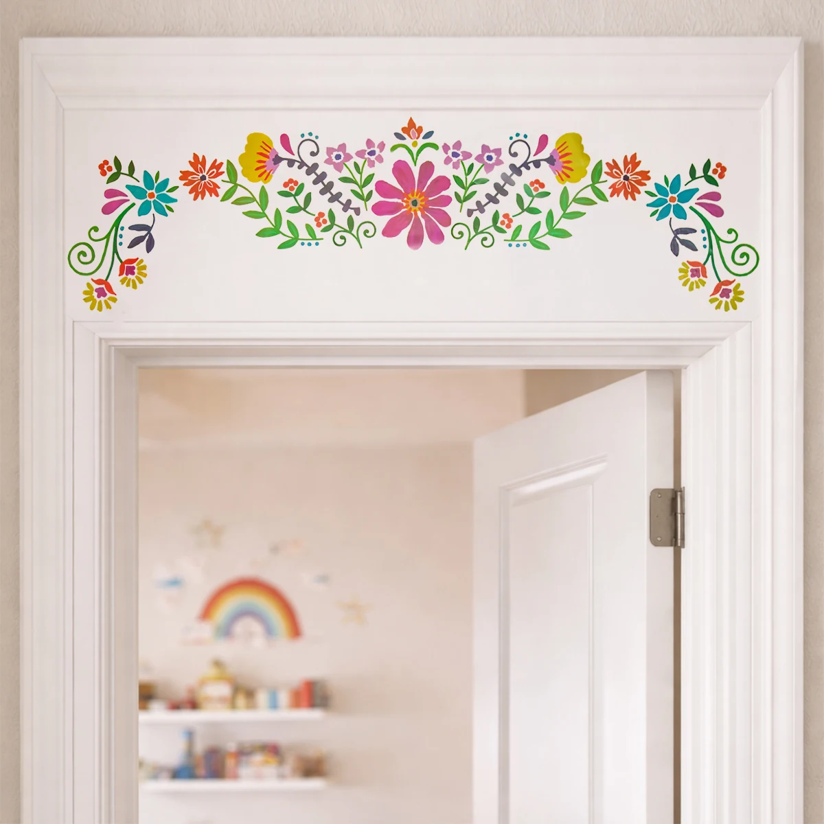 

1PC Flower Green Leaves Plant Wall Sticker Child Girl Room Living Room Bedroom Entryway Door Decal Vinyl Adhesive Home Decor