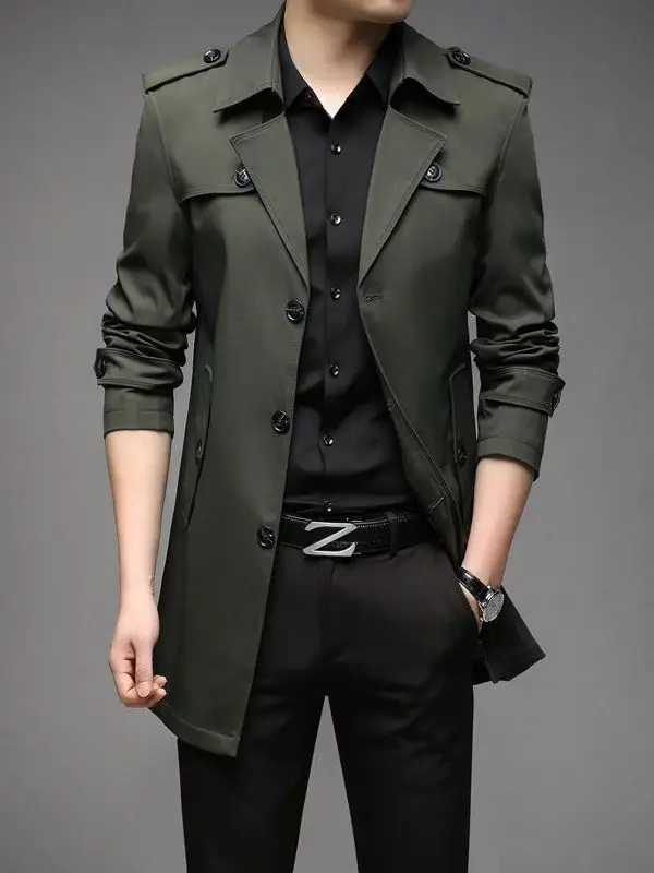 

Casual Men's Medium to Long Windbreaker Jaet Outdoor Sport Polyester Stand Fit Long Sve Coat with Turn-down Collar