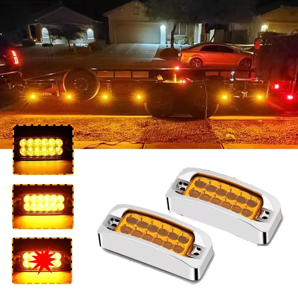 2pcs LED Clearance Lights 12/24V Amber Side Marker Turn Signal Lamp for Truck & Trailer