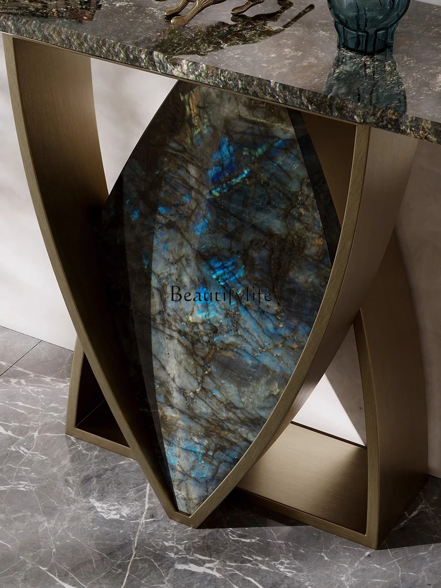 05-Modern simple light luxury natural marble entrance table creative high-end entrance table