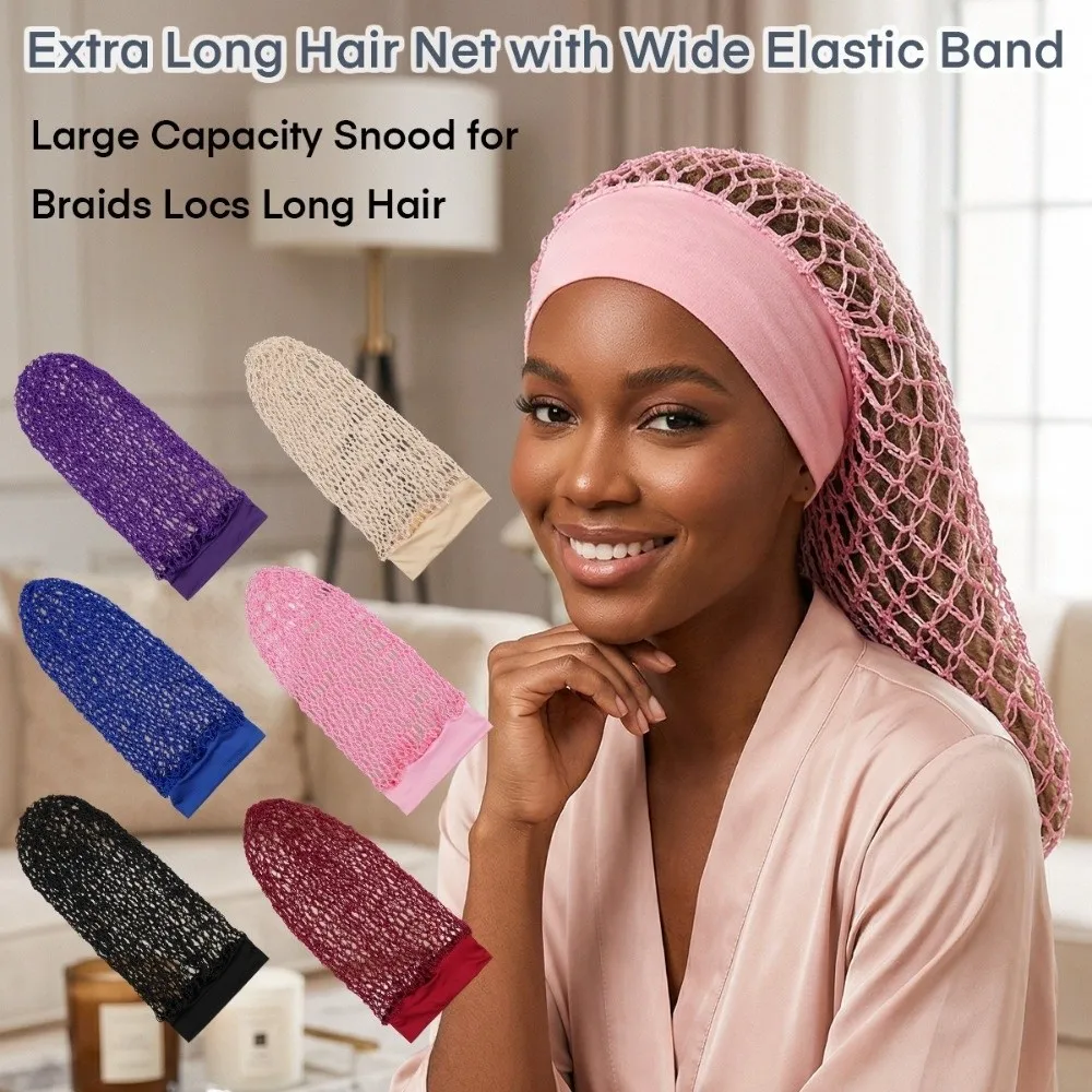 Long Hook Knitted Hair Net Wide-Brim Night Headwear Sleep Cap Breathable Mesh Hair Protection Women's Hair Cover Sleep