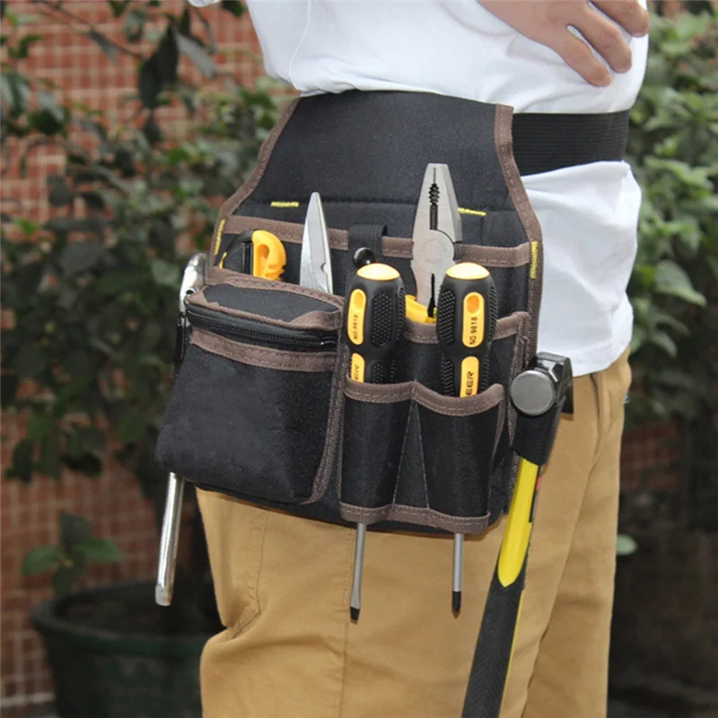 

AT02-многофункциональная сумка для хранения инструментов, сумка на ремень, набор инструментов для электрика, дрель, гаечный ключ, отвертка, фурнитура, сумки для инструментов, органайзер