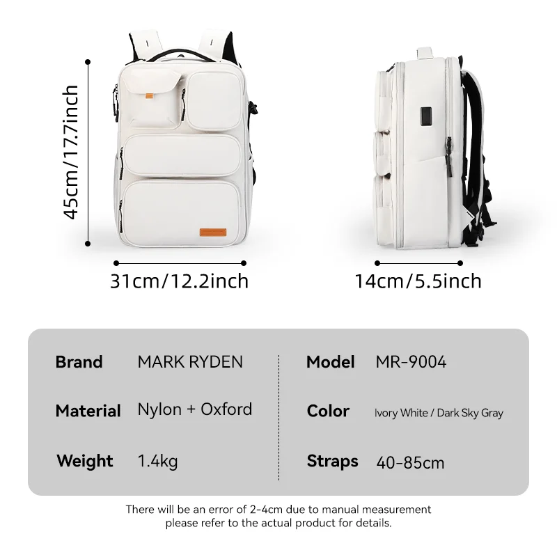 MARK RYDEN Men\'s Backpacks Travel Bag Fits 17.3\'\' Laptop Ivory/ Grey