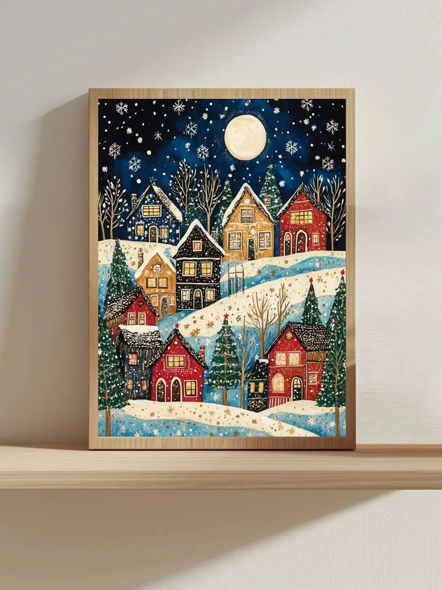 1 Stück 30x40cm/11,8*15,74 Zoll Weihnachts-Schneeflockenhaus Gestempeltes Kreuzstich-Set DIY-Kit 11CT/14CT Vollstickerei Joy Sunday – Detail 1