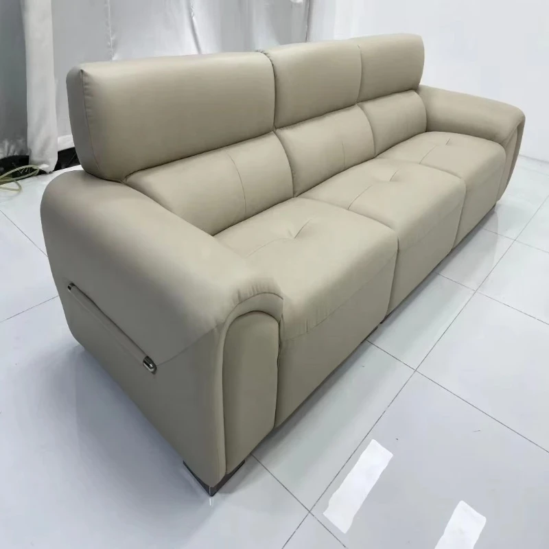 Modern simple straight combination sofa living room leather solid wood frame sofa