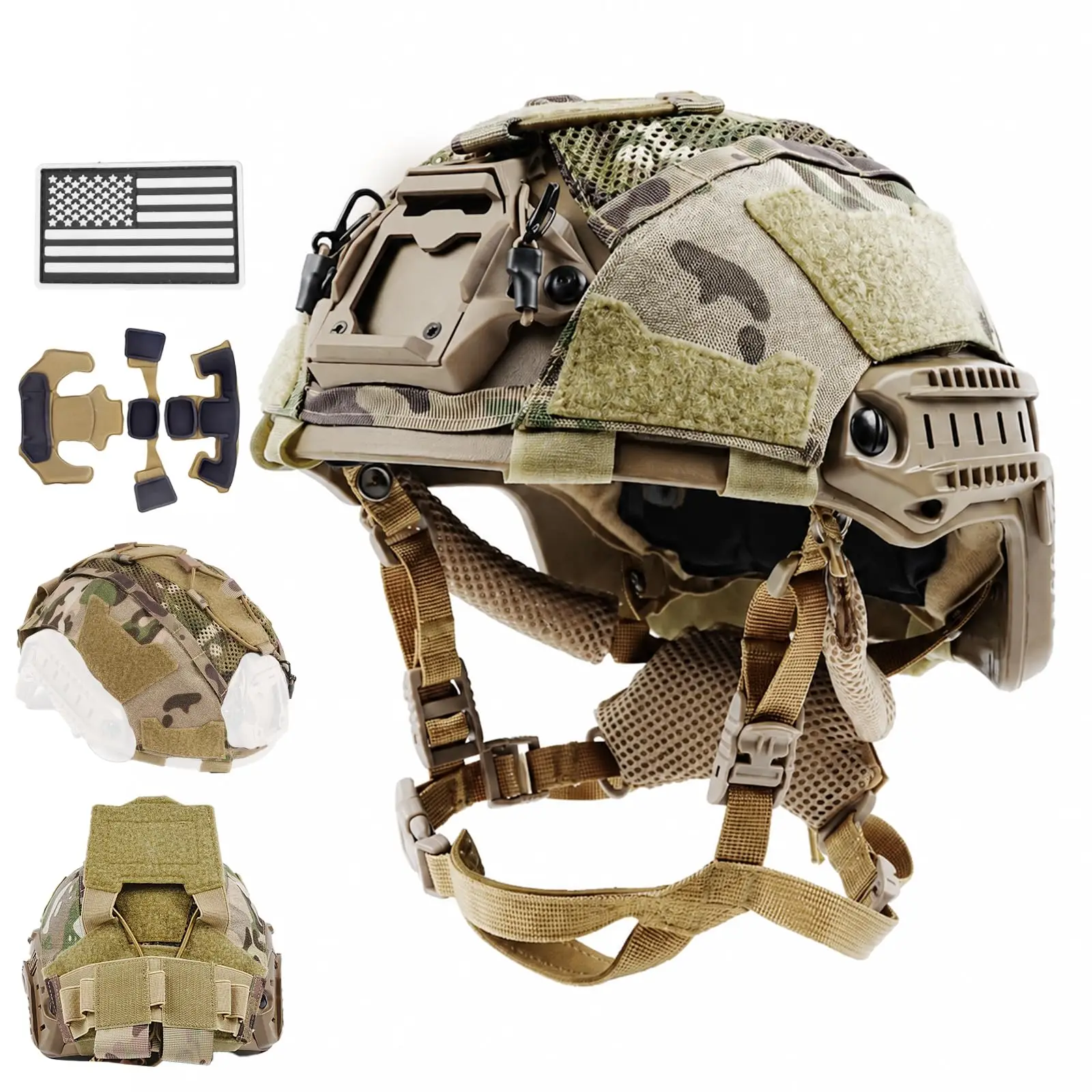 Tactical Helmet with Cover Counterweight Pouch Adjustable Fast Helmet for Airsoft Paintball Hunting CS Military Gear