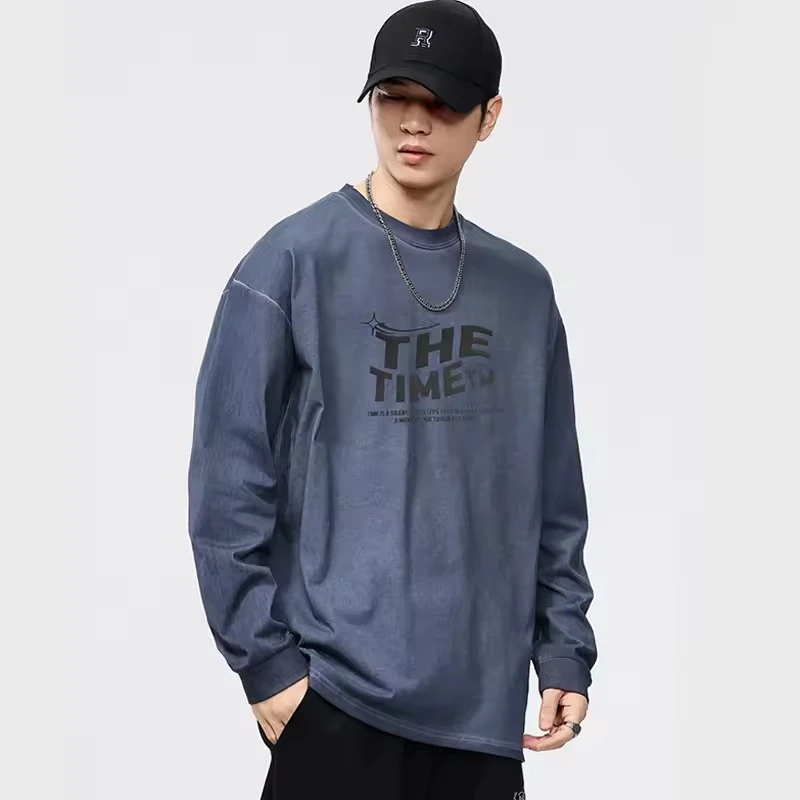 

Autumn Plus Size M-7XL Tshirt Men Streetwear Fashion Dirty Wash Loose Casual Oversize Long Sleeve T-shirt Cityboy T Shirts Tops