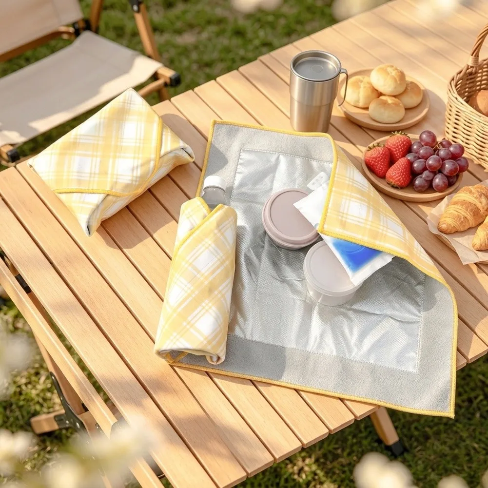 Foldable Self-Adhesive Thermal Lunch Bag Hot Insulated Easy Clean Reusable Food Storage Pouch For Office Camping Travel Meal