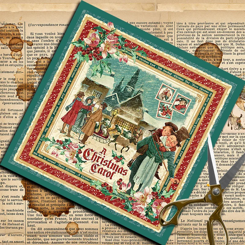 Świąteczne wzory w stylu retro Zestaw papieru rzemieślniczego do scrapbookingu Materiały do księgowania Dekoracyjne kartki Junk Journal