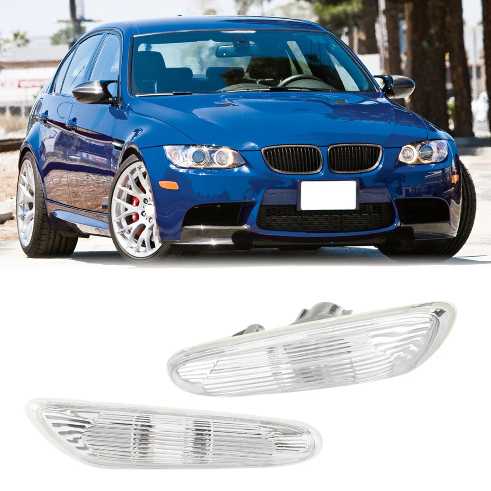 2pcs Side Marker Turn Signal Lights No Bulb for E90 E91 E92 E93 3 Series 2006-2011 (White) Turn Indicator Light