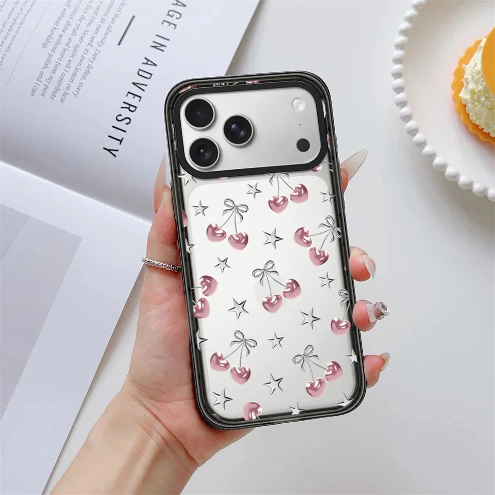 Heart Shaped Bow Ribbon Impact Black Border Magnetic Phone Case Cover for IPhone 13 14 15 16 17 Pro Max Case for IPhone Air