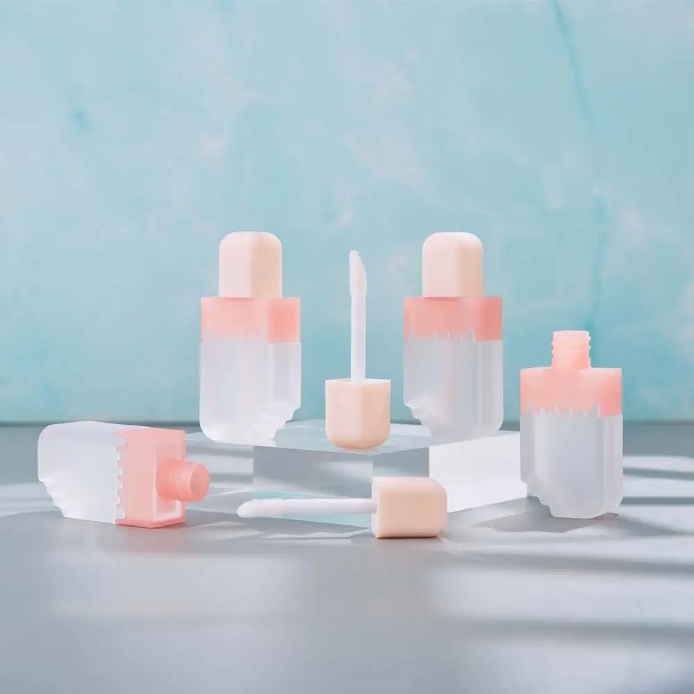 Lip Gloss Container Pink Lip Glaze Tube Makeup Supplies Lip Glaze Packaging Material Pink Lip Gloss Bottle Ice Cream Shaped