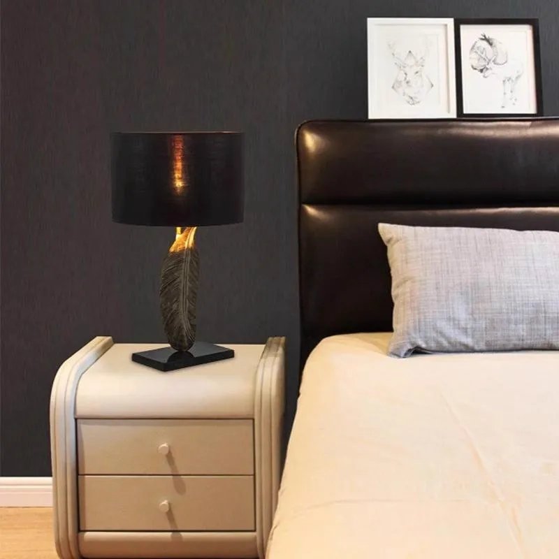 Nordic American Modern European Feather Decorative Desk Lamp Bedhead Bedroom Living Room Study Leaf Desk Lamp