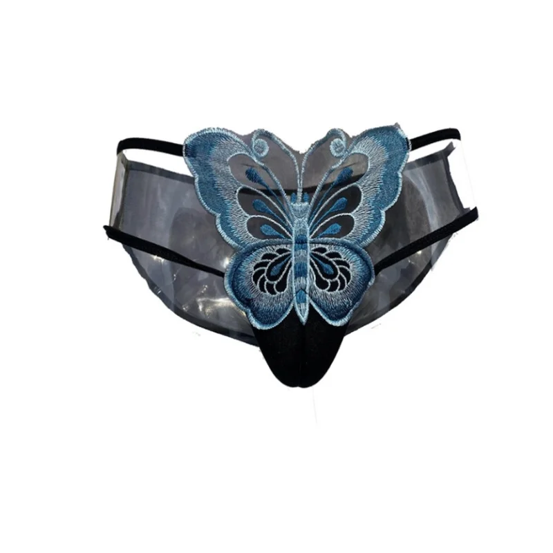 Transparent Sexy Men Lace Briefs Low-Waist Mesh Hollowed Embroidery Underwear Sissy Underpants Cross-dressing Lingerie