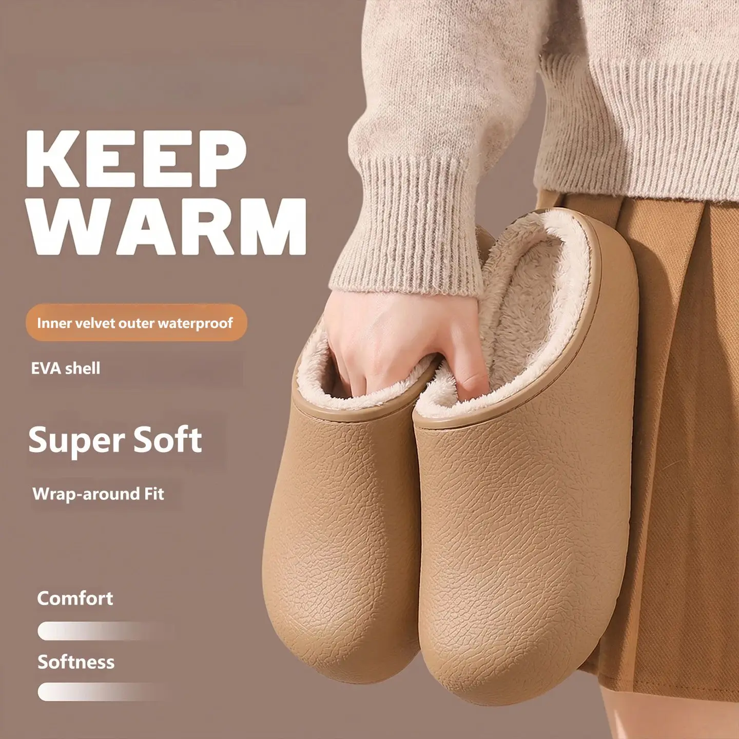EVA Shell Plush Slippers Men Women Cozy Wrap‑around Fit Warm Cold‑Resistant Soft Breathable Indoor House Shoes