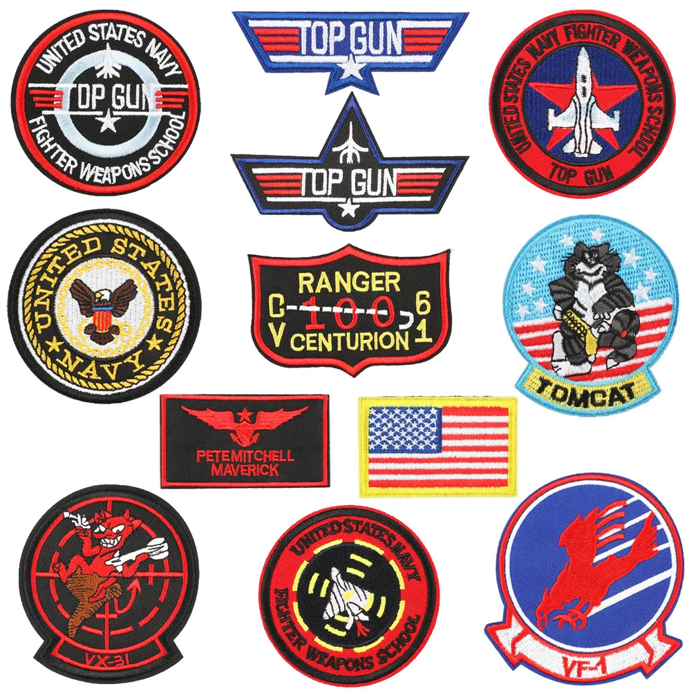 

Top Gun Patches United States Air Force Navy Marine Army Movie Patrotic Tactical Decorative Applique Thread Embroidered Patch