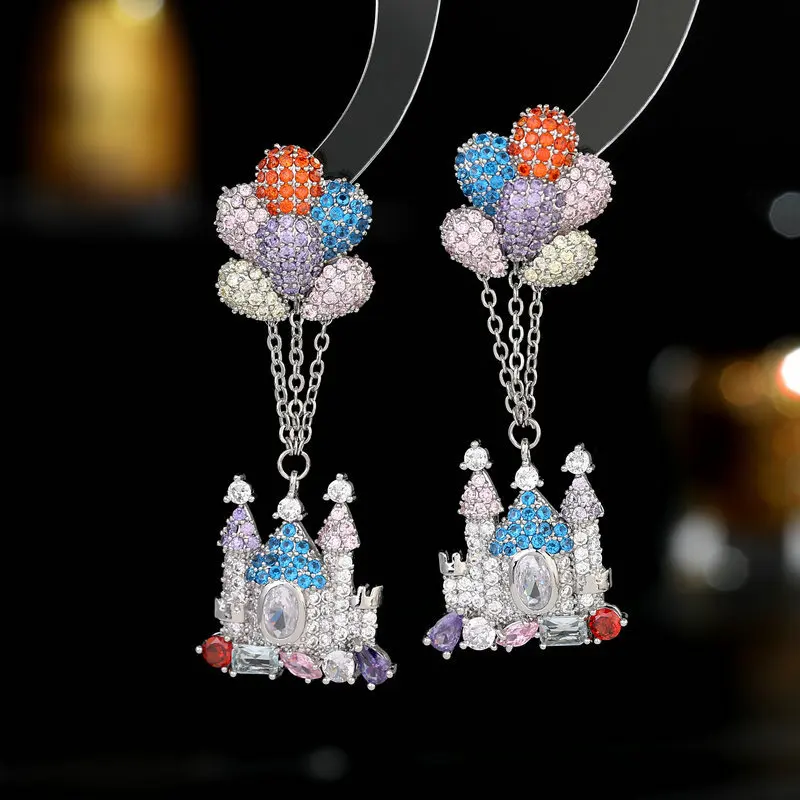 Bilincolor Colored Zircon Creative Design Castle Balloon Earrings for Women