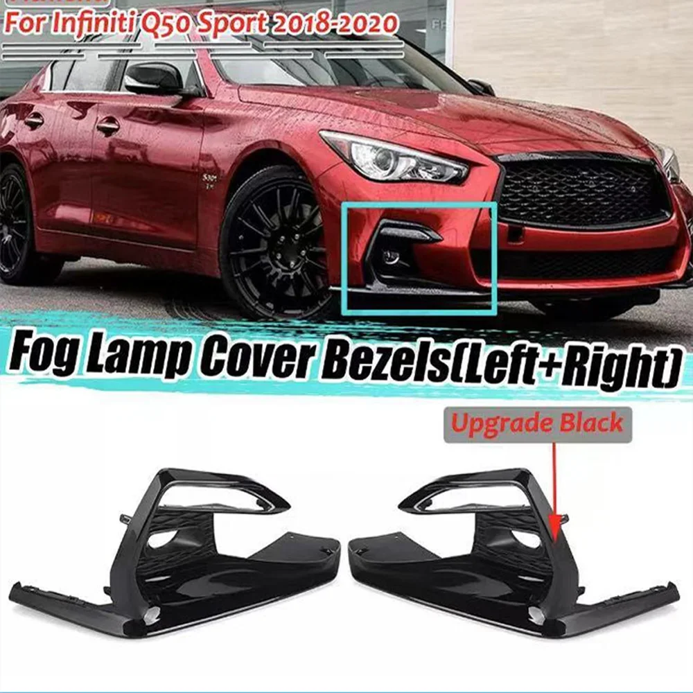 2Pcs Front Bumper Fog Light Cover For INFINITI Q50 2018 To 2023 Sport Air Vent Intake Grill Lamp Bezel Frame Body Trim Kits