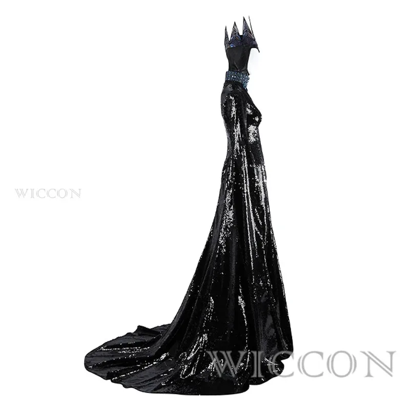 

Movie Snow Cos Whites Evil Queen Cosplay Stepmother Costume Women Black Long Dress Crown Necklace Outfits Halloween Suit VCS2025