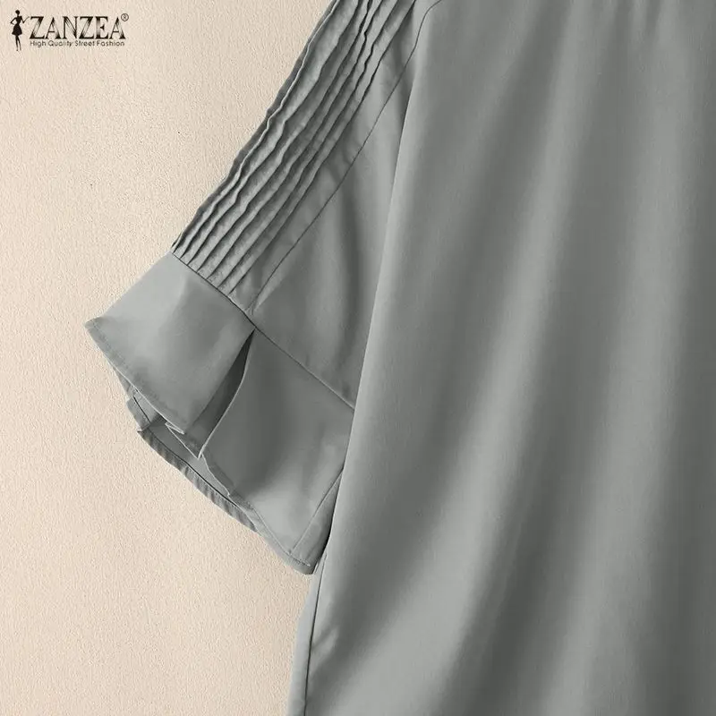 ZANZEA, blusas informales y de día para mujer, blusas de verano con cuello redondo y media manga acampanada, Tops elegantes de diseñador de Color sólido, ropa para mujer