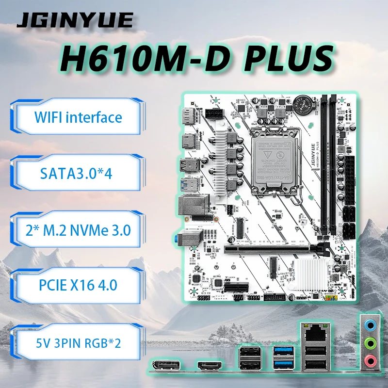 JGINYUE H610M-D PLUS Motherboard M-ATX LGA1700 12100F 12400F 12600F13400F13600F DDR4 64GB Dual Channel XMP RGB